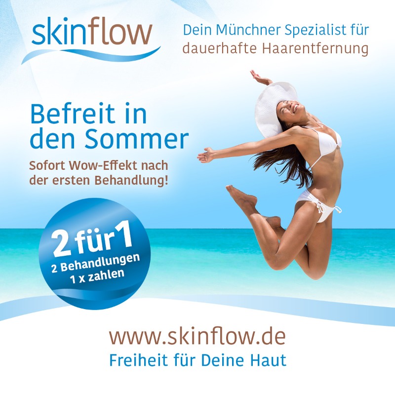 Glatt in den Urlaub dauerhafte Haarentfernung Muenchen. Frau am Strand mit glatter Haut.